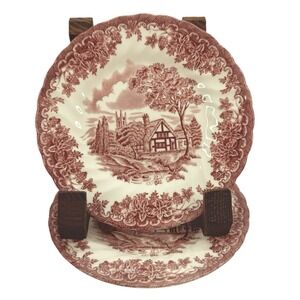 Churchill The Brook Pink Red 6 3/4" Dessert Bread Appetizer Plates Set of 2